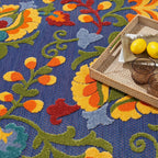 Nourison Aloha Indoor/Outdoor Modern Navy Multicolor 5'3' X 7'5' Area Rug, Easy Cleaning, Non Shedding, Bed Room, Living Room, Dining Room, Backyard, Deck, Patio (5X7)