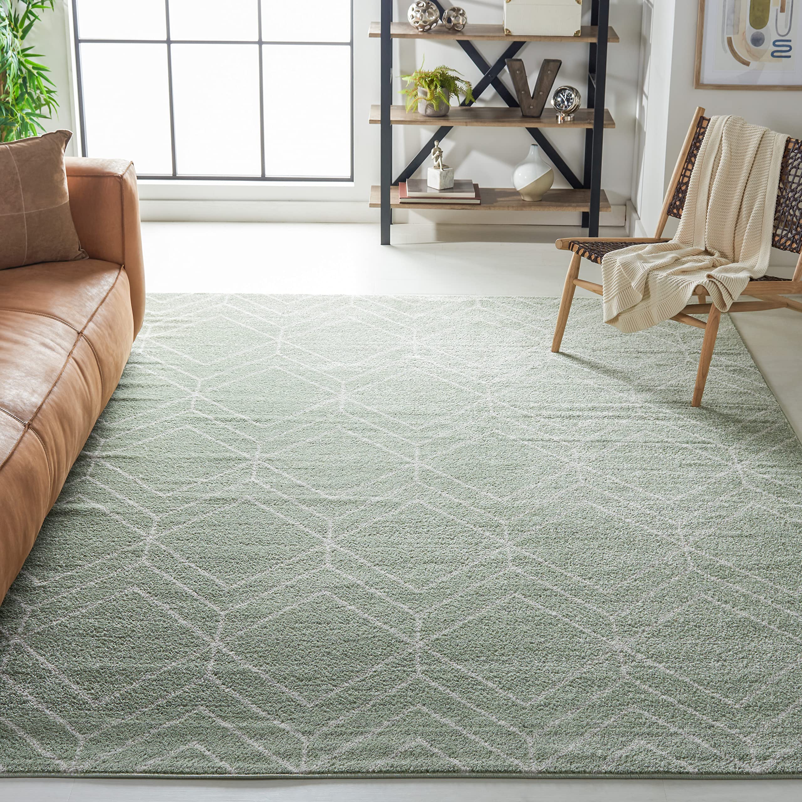 SAFAVIEH Adirondack Collection Area Rug - 9 x 12, Sage & Ivory, Modern Geometric Design, Non-Shedding & Easy Care, Ideal for H