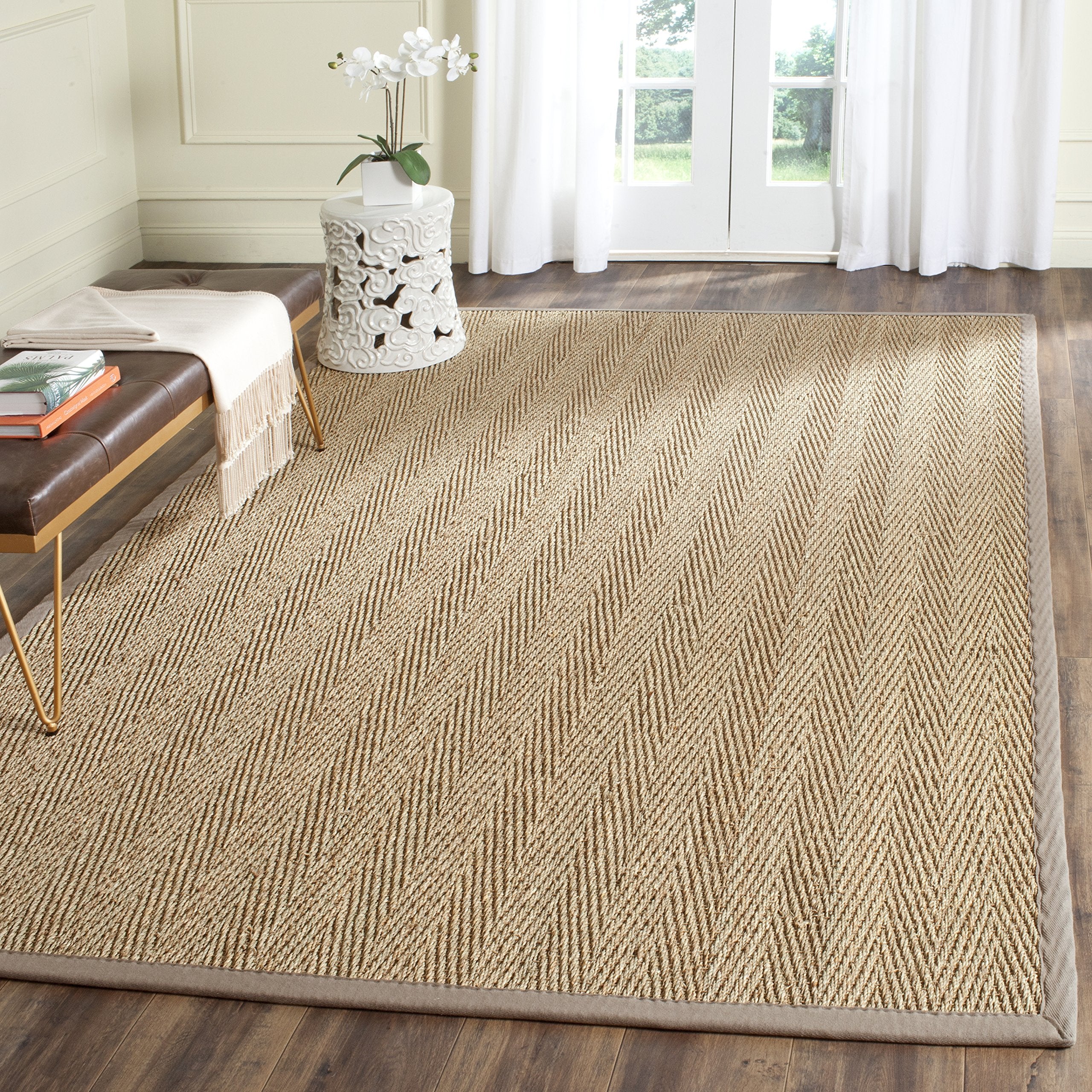 Safavieh Natural Fiber Collection Area Rug - 6 x 9, Natural & Grey, Border Herringbone Seagrass Design, Easy Care, Ideal for H