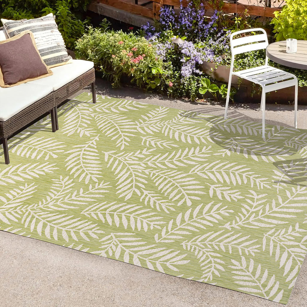 Jonathan Y Smb119D-9 Nevis Palm Frond Indoor Outdoor Area Rug, Coastal, Casual, Country Easy Cleaning,Bedroom,Kitchen,Backyard,Patio,Non Shedding, Green/Cream, 9 X 12
