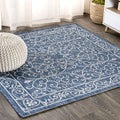 JONATHAN Y SMB106D-8SQ Charleston Vintage Filigree Textured Weave Navy/Gray 8 Square Indoor/Outdoor Area Rug, Pet Friendly, Non