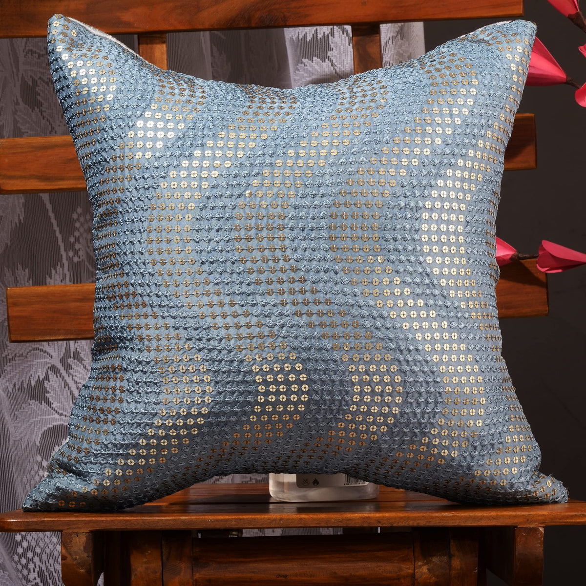 Scarlett Linens Grey Fancy Throw Pillow Covers | Embroidered Cushion Covers 16X16 Inches Set Of 2| Throws For Sofa And Couch | S