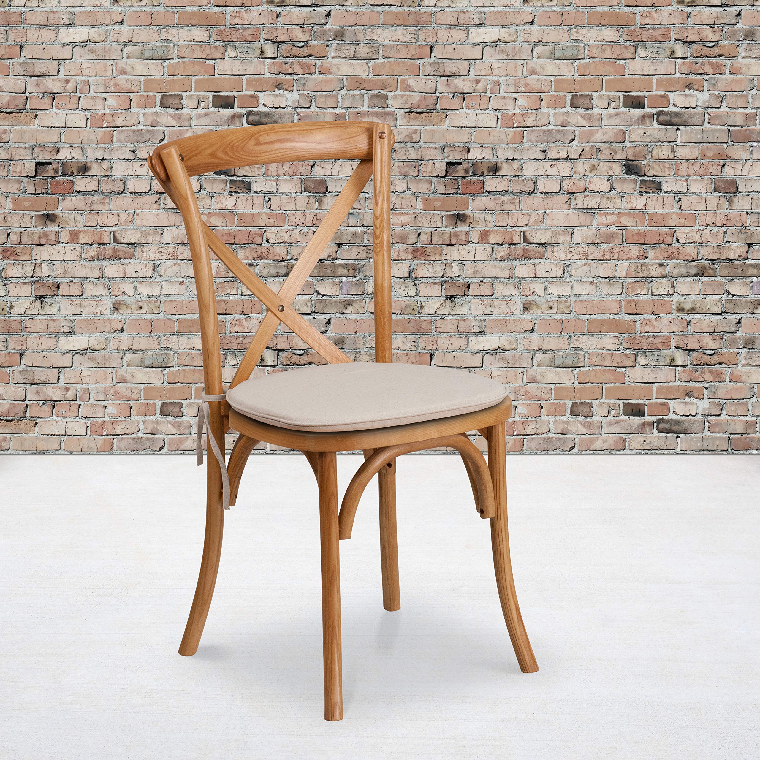 Flash Furniture Hercules Series Stackable Oak Wood Cross Back Chair With Cushion