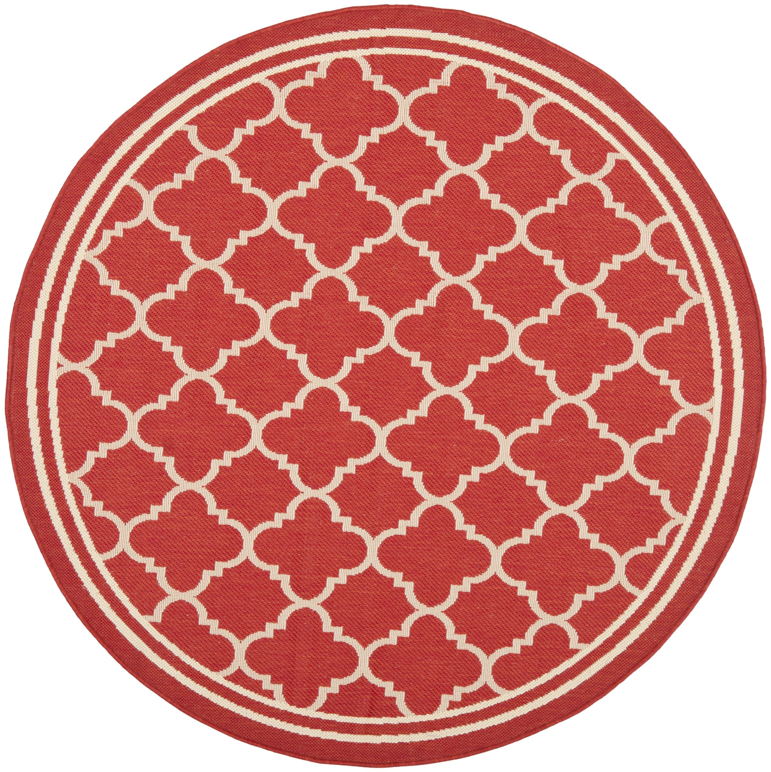 SAFAVIEH Courtyard Collection 4 Round Red/Bone CY6918 Trellis Indoor/ Outdoor Splashproof Easy Scrubbing Patio Backyard Mudroom