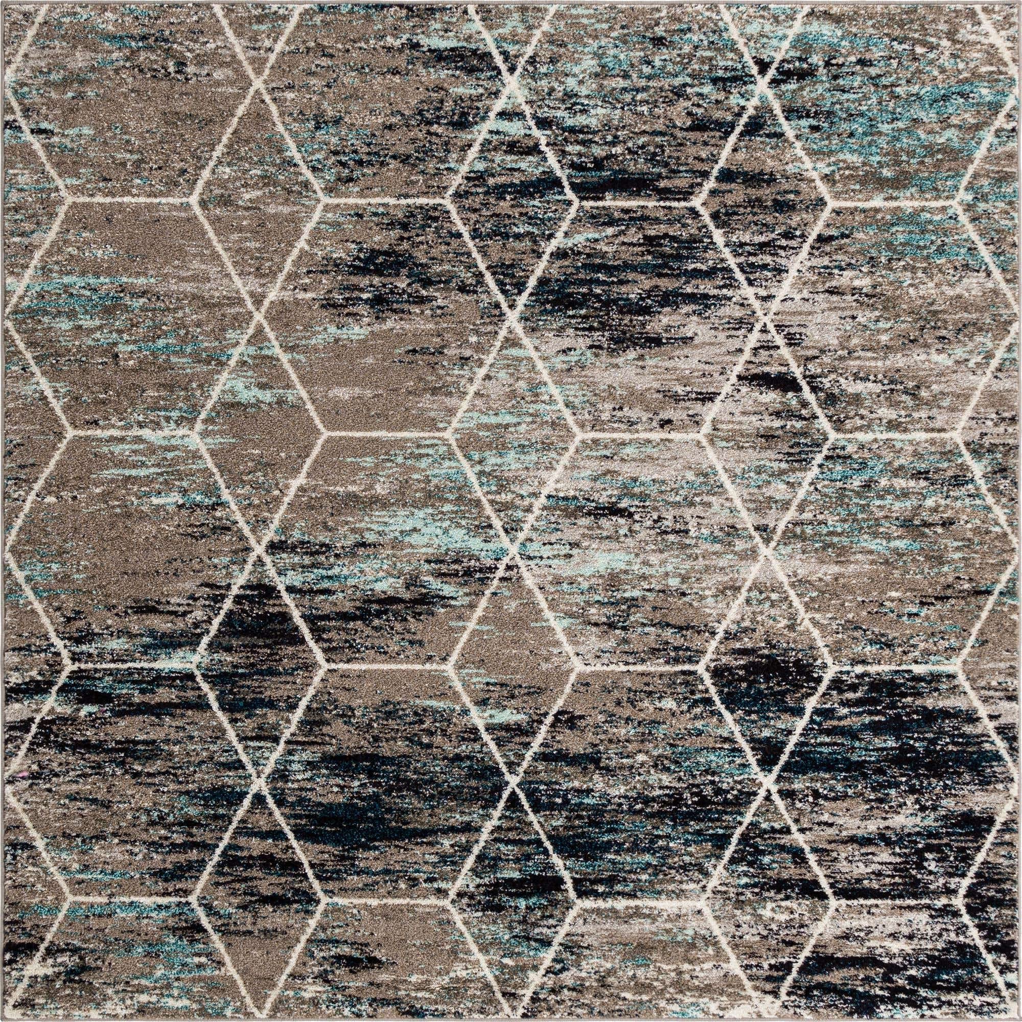 Unique Loom Trellis Frieze Collection Area Rug - Geometric (7 Square, Blue Multi/ Ivory)