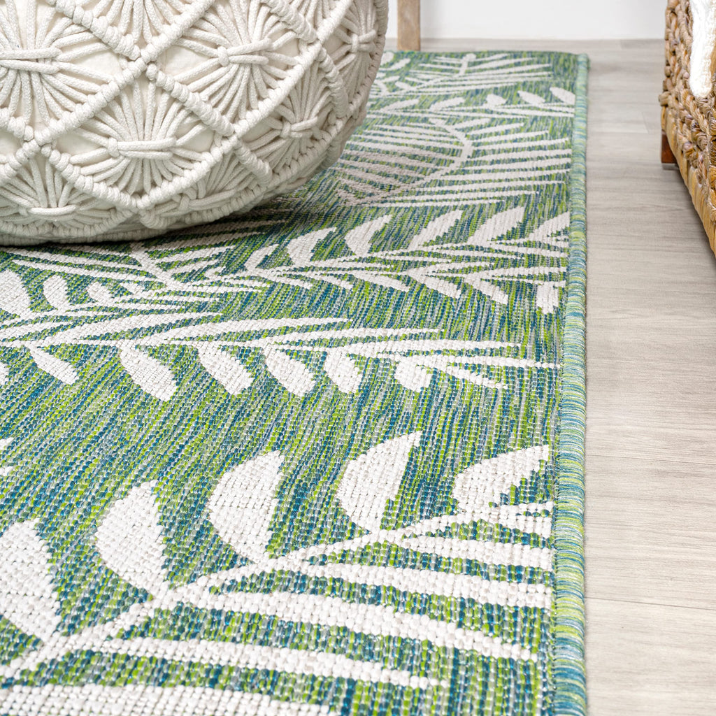 Jonathan Y Smb119G-210 Nevis Palm Frond Indoor Outdoor Area Rug, Coastal Casual Country & Floral Easy Cleaning,Bedroom,Kitchen,Backyard,Patio,Non Shedding, Cream/Green, 2 X 10