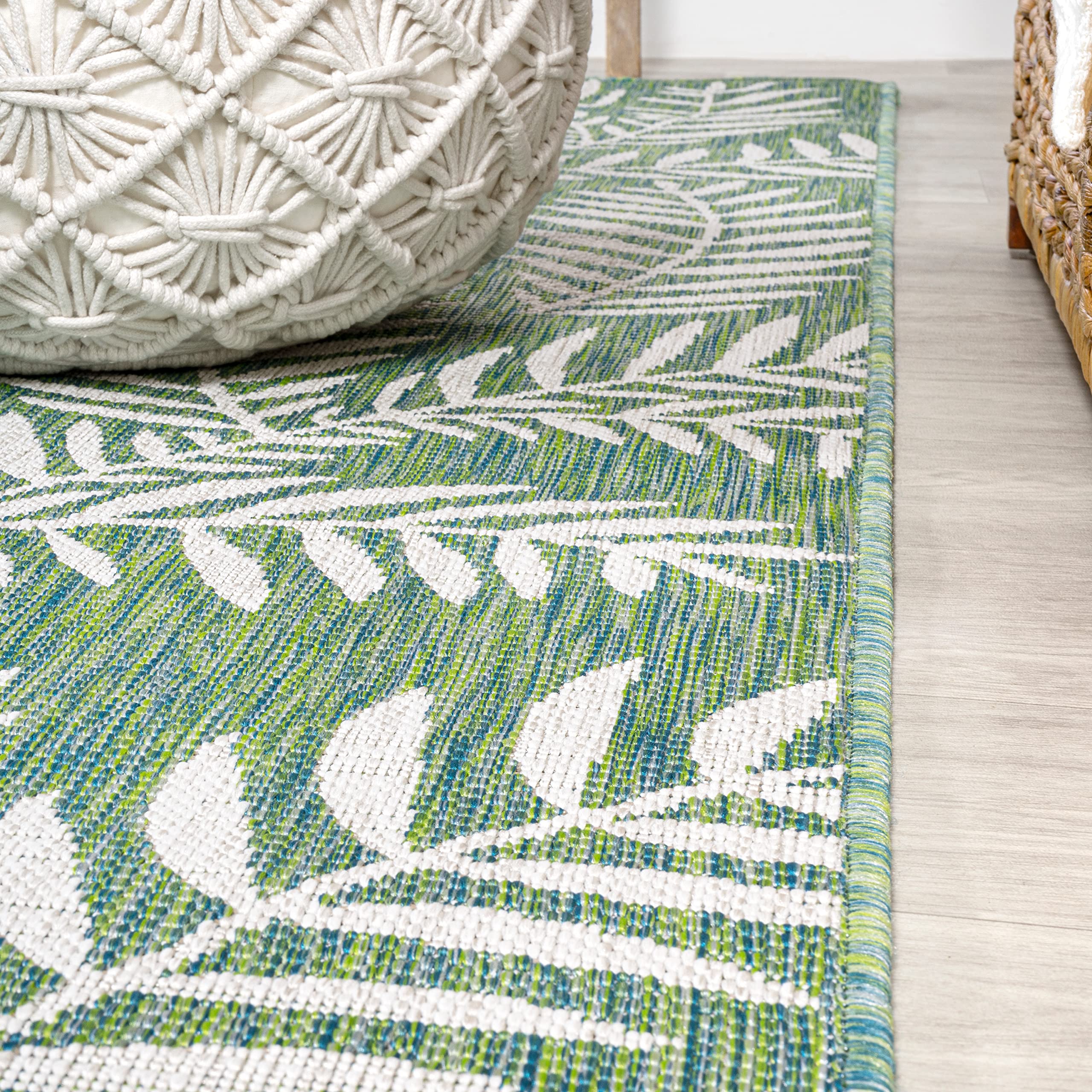 Jonathan Y Smb119G-210 Nevis Palm Frond Indoor Outdoor Area Rug, Coastal Casual Country & Floral Easy Cleaning,Bedroom,Kitchen,Backyard,Patio,Non Shedding, Cream/Green, 2 X 10