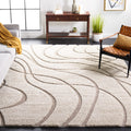 Safavieh Florida Shag Collection 8 Square Cream/Beige SG471 Abstract Wave Non-Shedding Living Room Bedroom 1.2-inch Thick Area 
