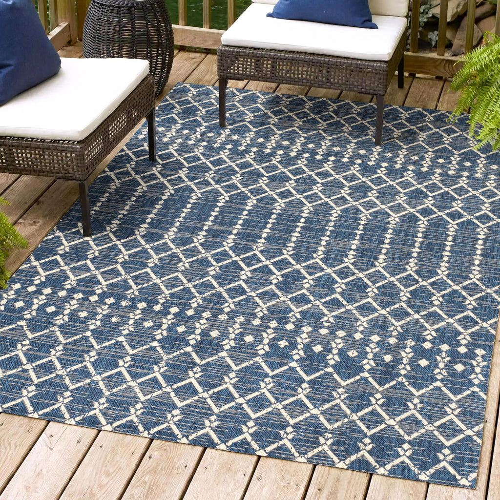 Jonathan Y Smb108K-8 Ourika Moroccan Geometric Textured Weave Indoor Outdoor Area Rug, Bohemian Coastal Traditional Easy Cleanin