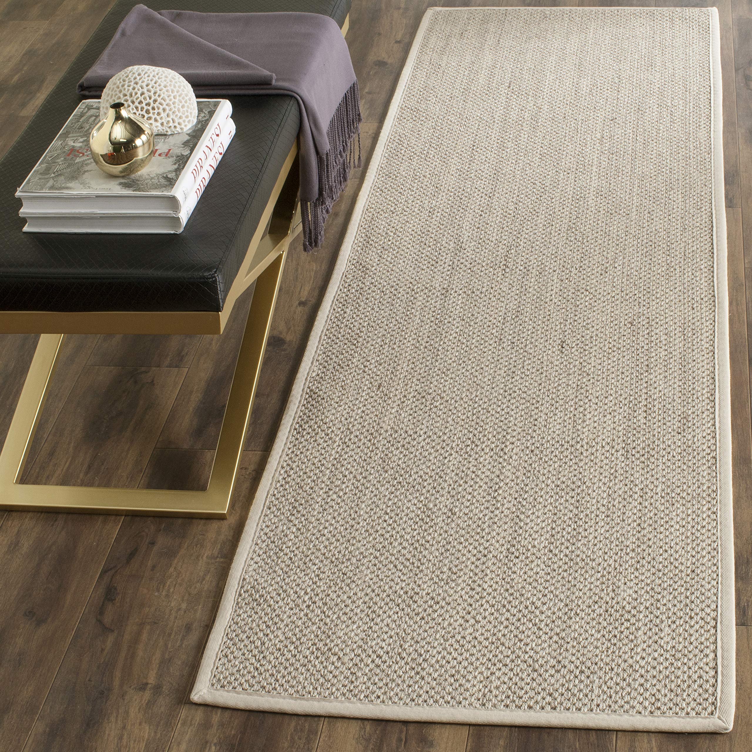SAFAVIEH Natural Fiber Collection Accent Rug - 26 x 4, Marble & Beige, Border Sisal Design, Easy Care, Ideal for High Traffic 