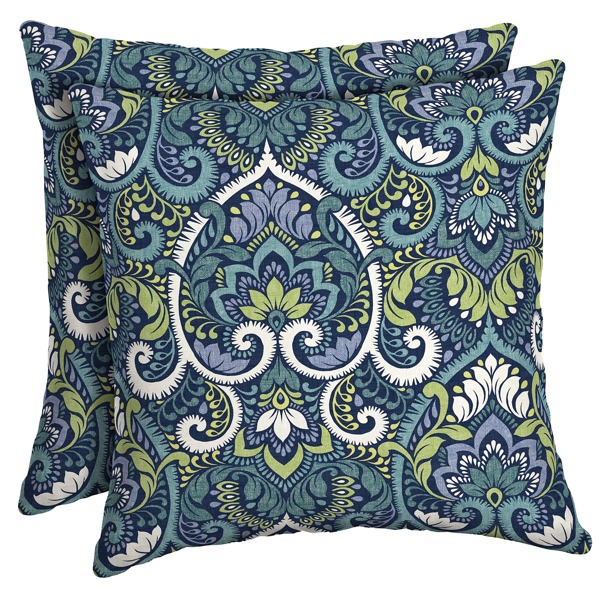 Arden Selections Outdoor Toss Pillow (2 Pack) 16 X 16, Sapphire Aurora Blue Damask