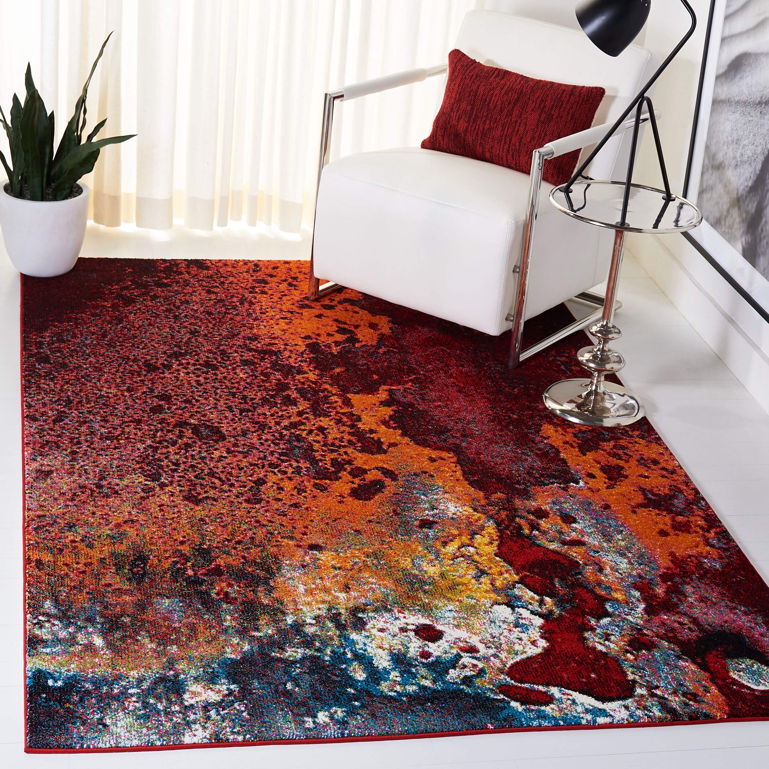 SAFAVIEH Glacier Collection Accent Rug - 27 x 5, Red & Orange, Modern Abstract Design, Non-Shedding & Easy Care, Ideal for Hig