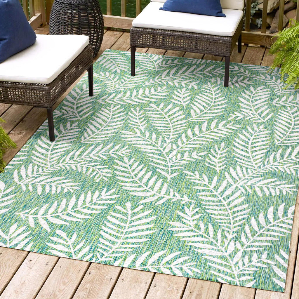 Jonathan Y Smb119G-5 Nevis Palm Frond Indoor Outdoor Area-Rug, Coastal Casual Country & Floral Easy-Cleaning,Bedroom,Kitchen,Backyard,Patio,Non Shedding, 5 X 8, Cream/Green