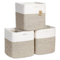 NaturalCozy Storage Cubes 11 Inch Cotton Rope Woven Baskets for Organizing, 3-Pack | Cube Bin Square Shelves Organizer, Classroo