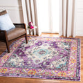 SAFAVIEH Monaco Collection Area Rug - 3 Square, Violet & Light Blue, Boho Chic Medallion Distressed Design, Non-Shedding & Easy
