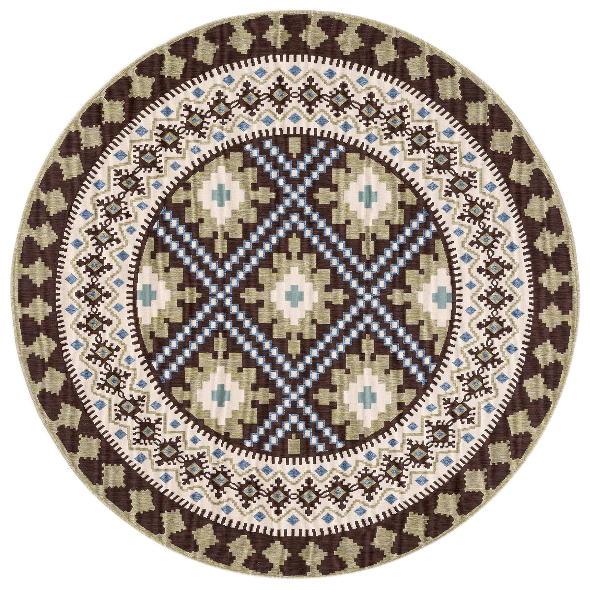 Safavieh Veranda Collection 6'7' Round Chocolate/Green Ver099 Boho Floral Indoor/Outdoor Non-Shedding Easy Cleaning Patio Backyard Porch Deck Mudroom Area Rug
