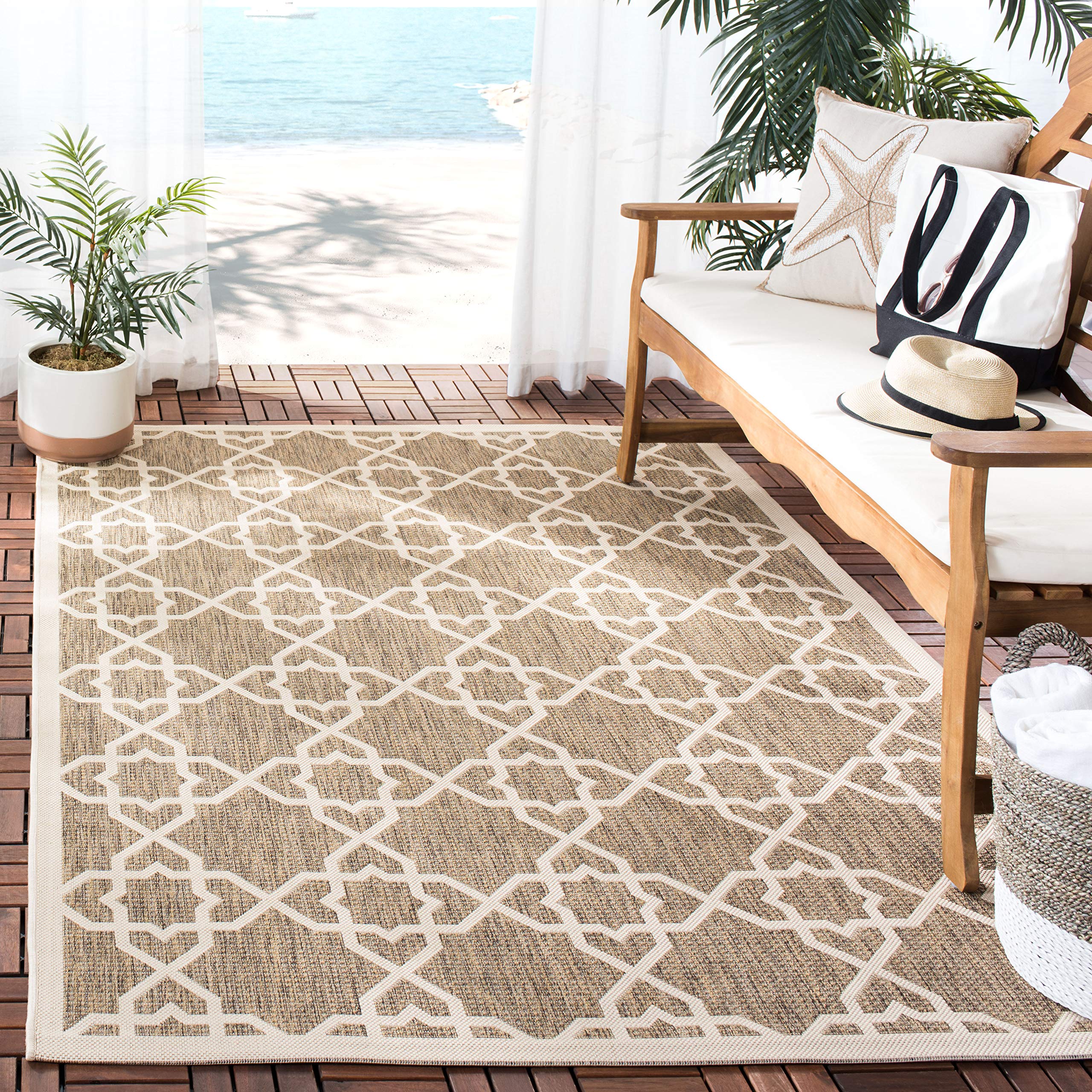 SAFAVIEH Courtyard Collection Area Rug - 53 x 77, Brown & Beige, Non-Shedding & Easy Care, Indoor/Outdoor & Washable-Ideal for