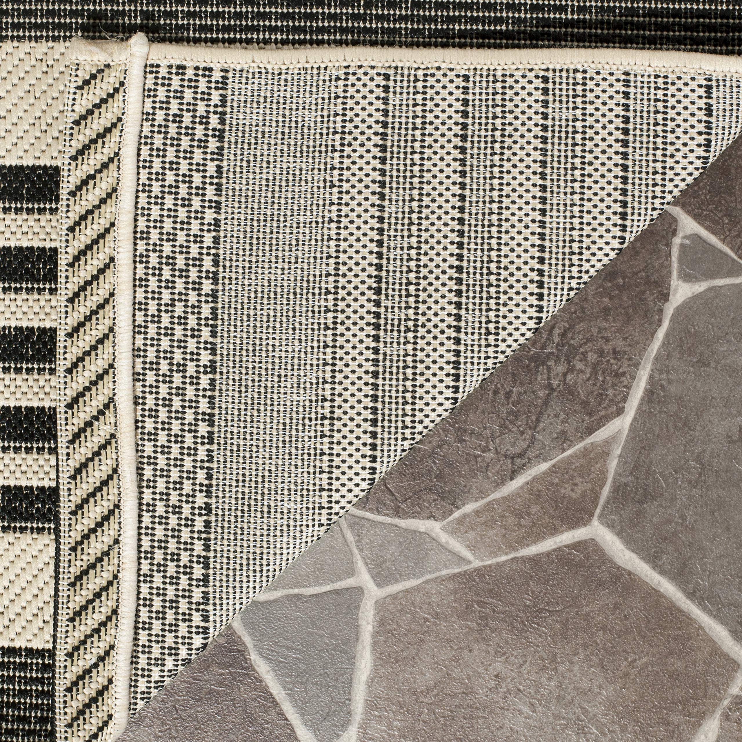 Safavieh Courtyard Collection Area Rug - 9' X 12', Black & Bone, Stripe Design, Non-Shedding & Easy Care, Indoor/Outdoor & Washa