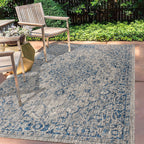 Jonathan Y Smb102B-8 Rozetta Boho Medallion Textured Weave Indoor Outdoor -Area Rug Coastal Bohemian Rustic Glam Easy-Cleaning Bedroom Kitchen Backyard Patio Non Shedding, 8 X 10, Gray/Navy