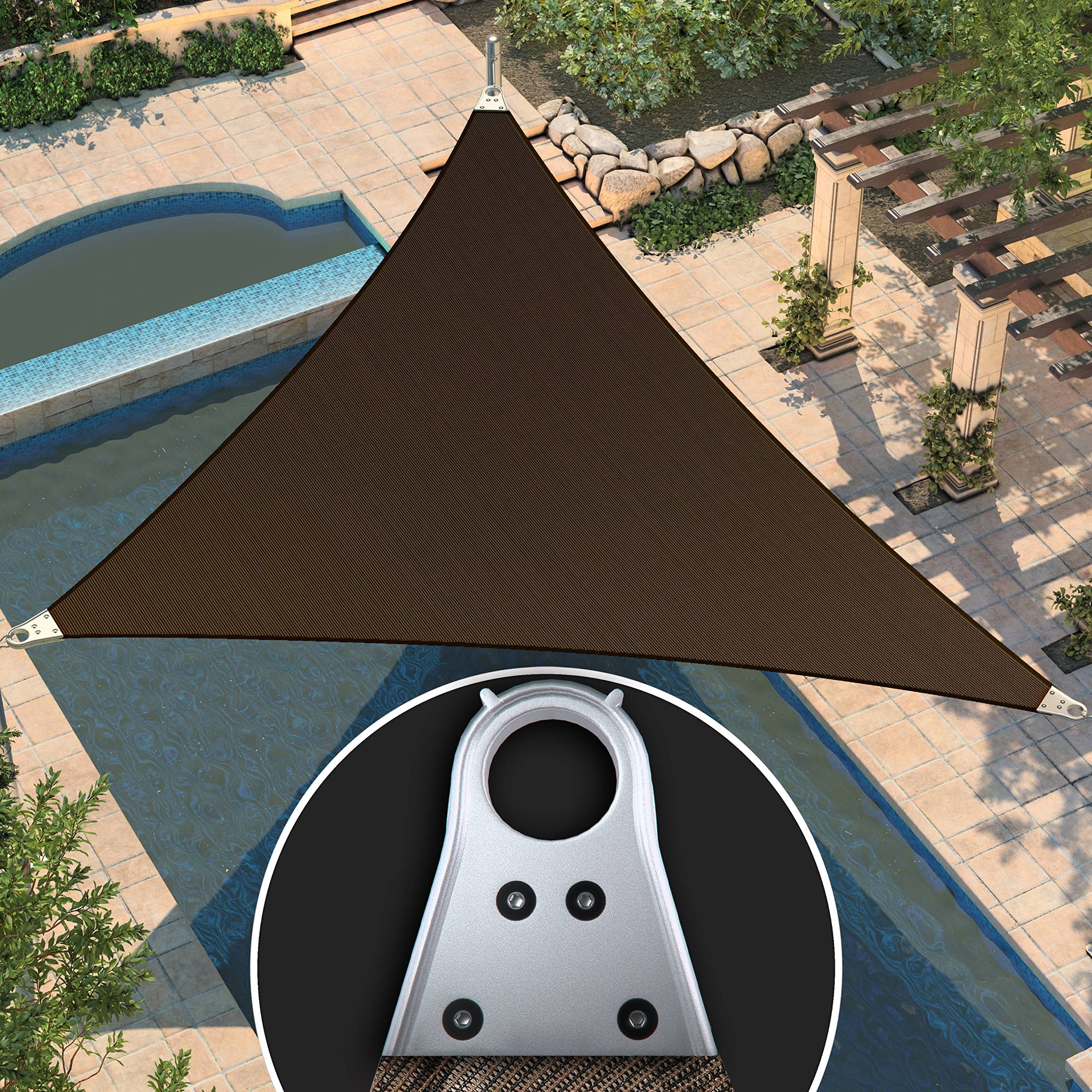 Amgo 44' X 44' X 62.23' Brown Triangle Super Ring Sun Shade Sail Order To Make Upf50+ Agsrt Canopy Awning Shades For Patio, 98%