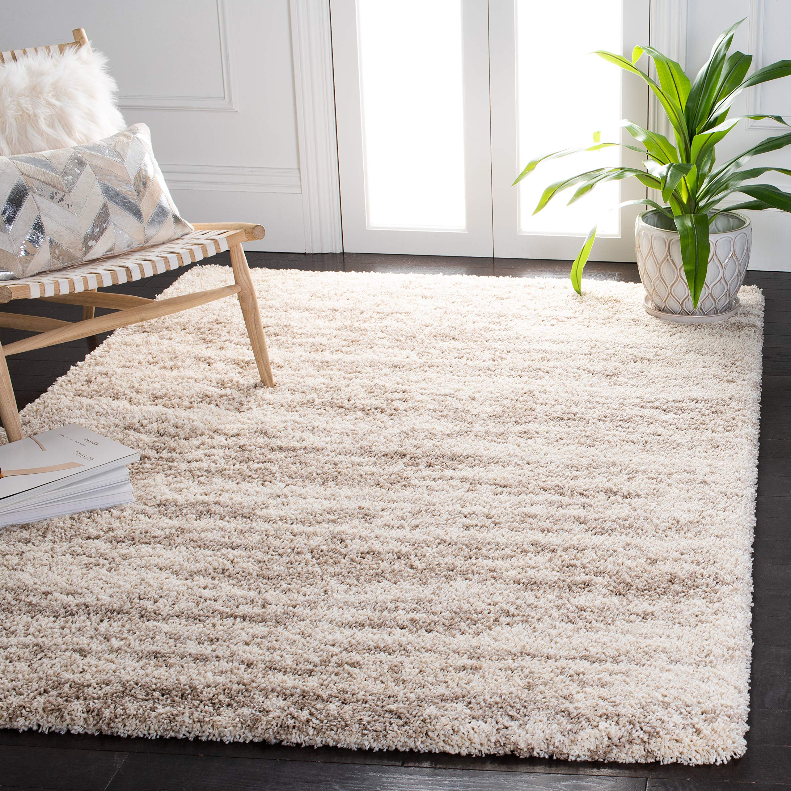 Safavieh Hudson Shag Collection Accent Rug - 4 x 6, Ivory & Beige, Modern Design, Non-Shedding & Easy Care, 2-inch Thick Ideal