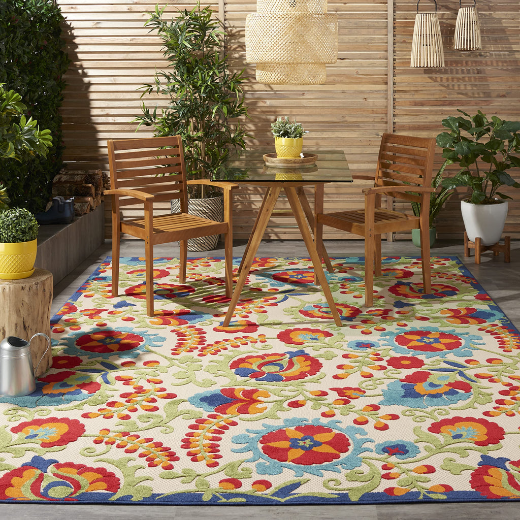 Nourison Aloha Indoor/Outdoor Multicolor 7' X 10' Area-Rug, Easy-Cleaning, Non Shedding, Bed Room, Living Room, Dining Room, Deck, Backyard, Patio (7X10)