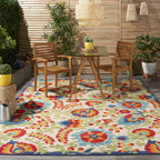 Nourison Aloha Indoor/Outdoor Multicolor 7' X 10' Area-Rug, Easy-Cleaning, Non Shedding, Bed Room, Living Room, Dining Room, Deck, Backyard, Patio (7X10)