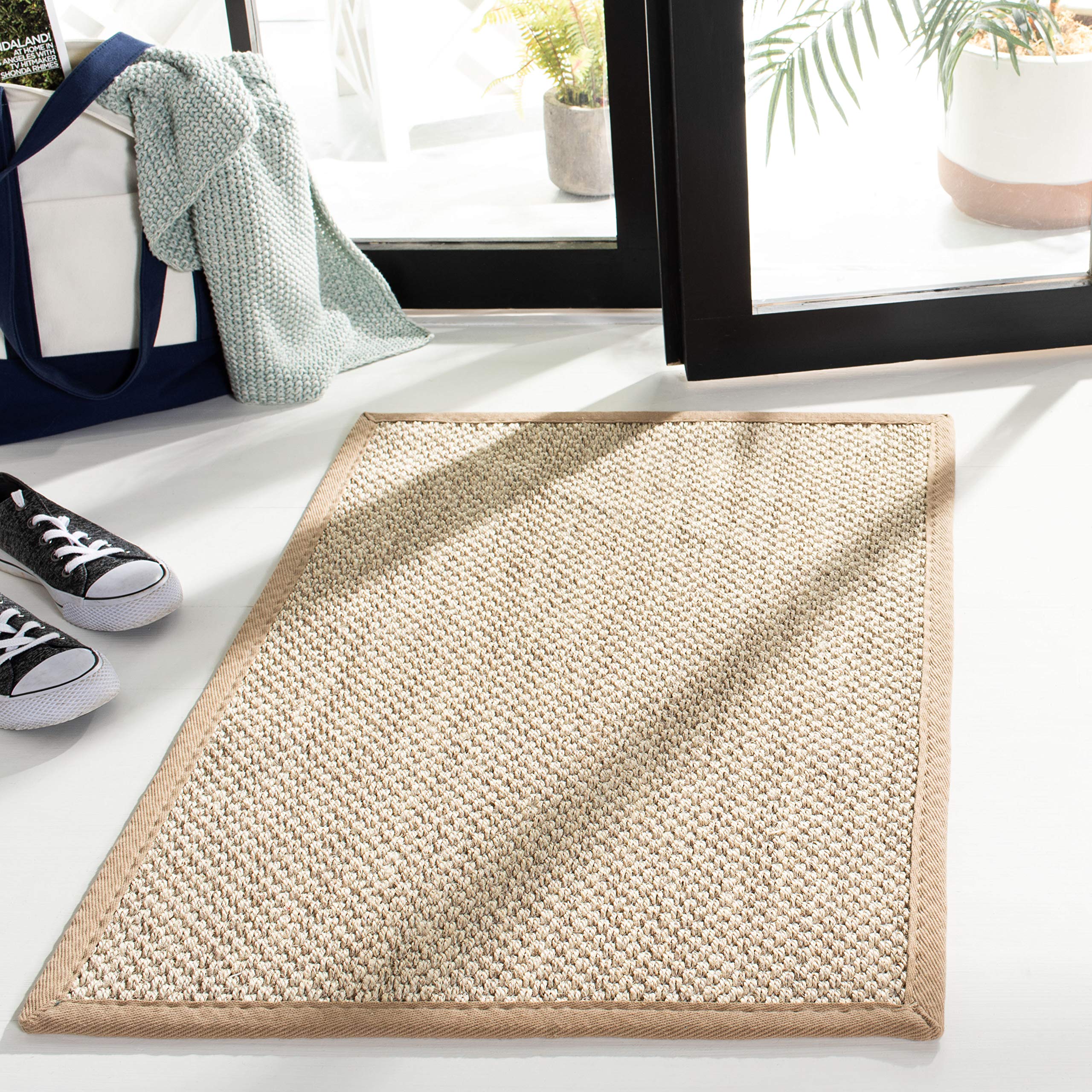 SAFAVIEH Natural Fiber Collection 2 x 3 Marble / Linen NF143B Border Sisal Accent Rug