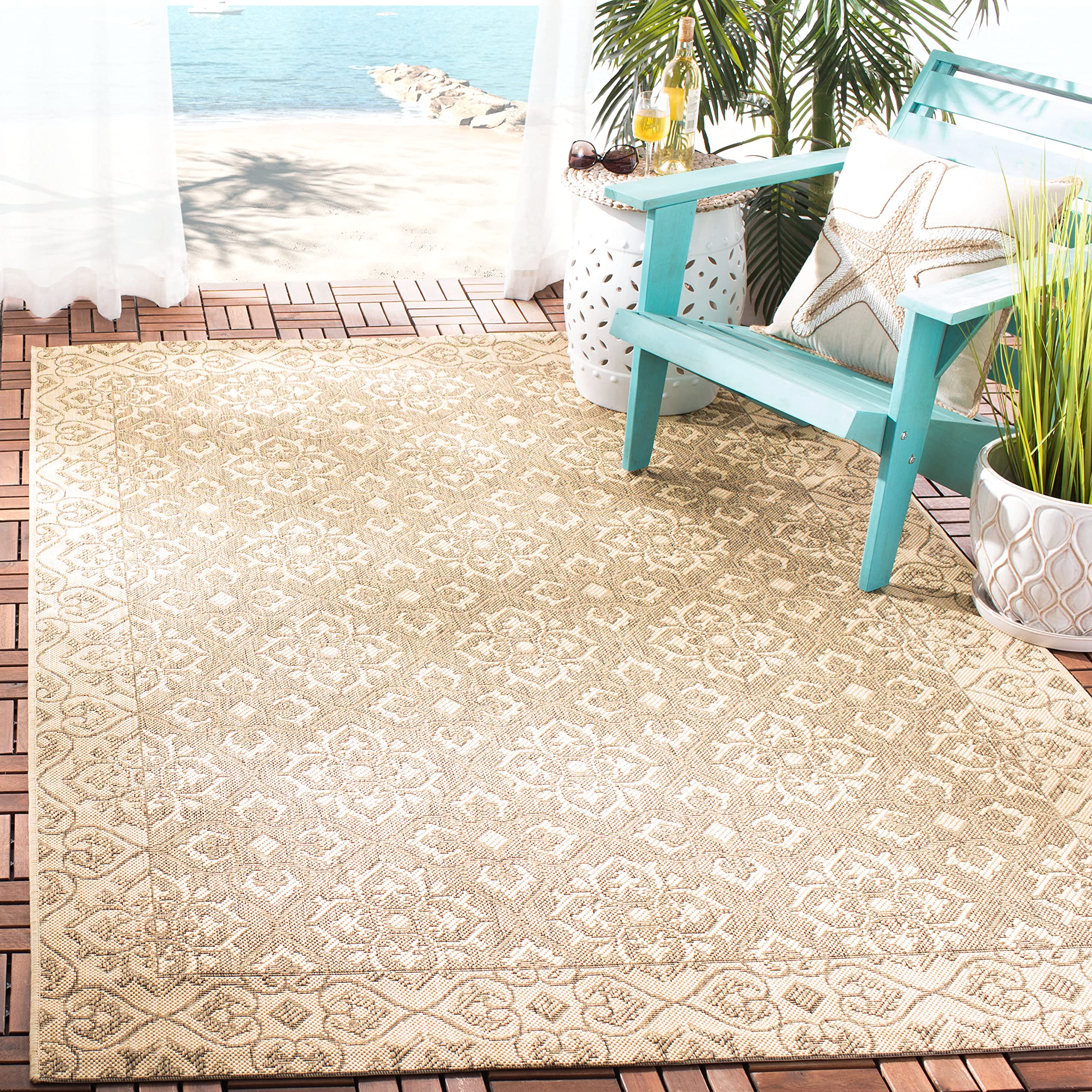Safavieh Courtyard Collection 2'7' X 5' Brown / Cream Cy6550 Indoor/ Outdoor Waterproof Easy Cleaning Patio Backyard Mudroom Ar