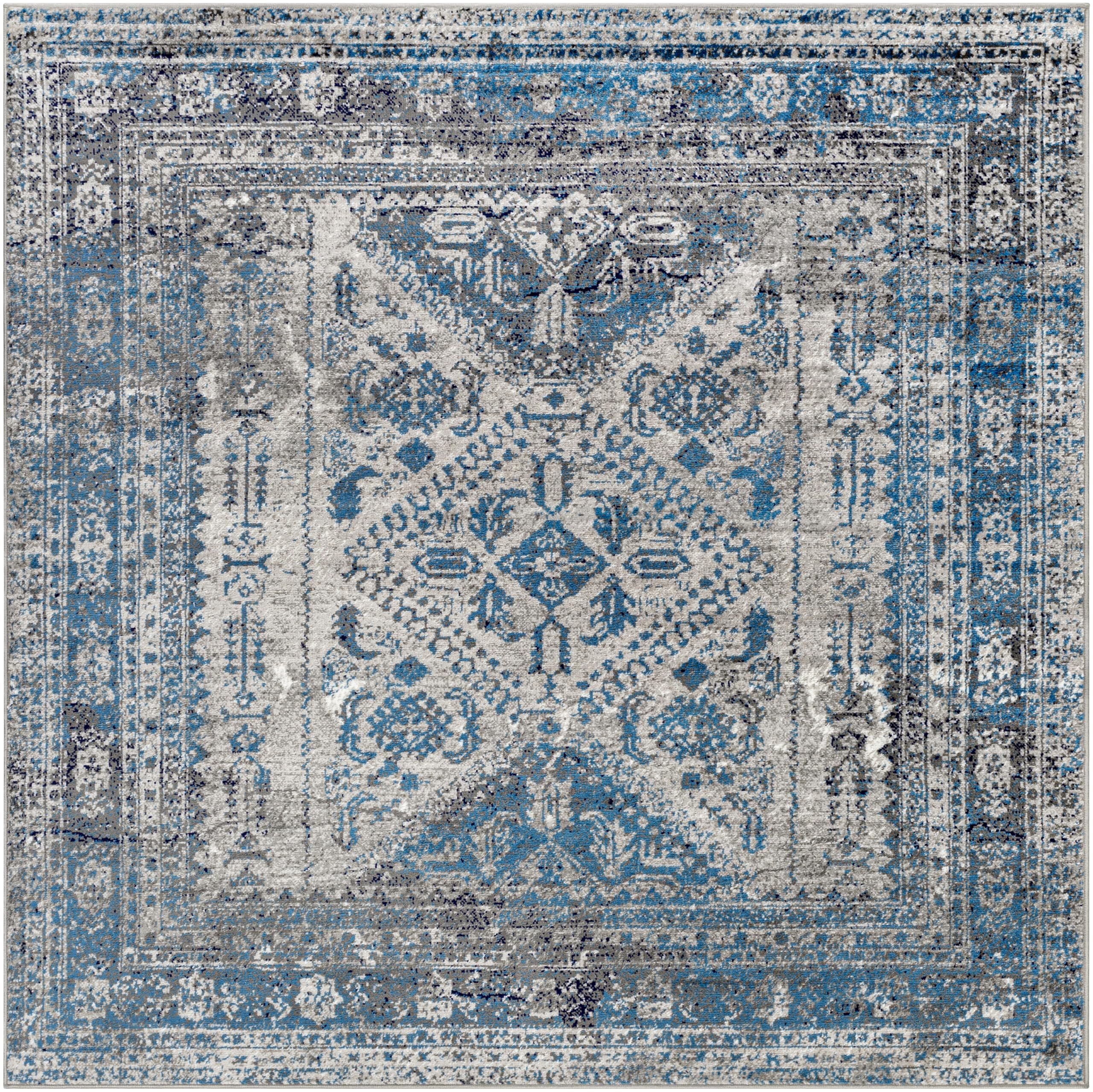Livabliss Desta Vintage Oriental Area Rug,6'7'' Square,Blue/Grey