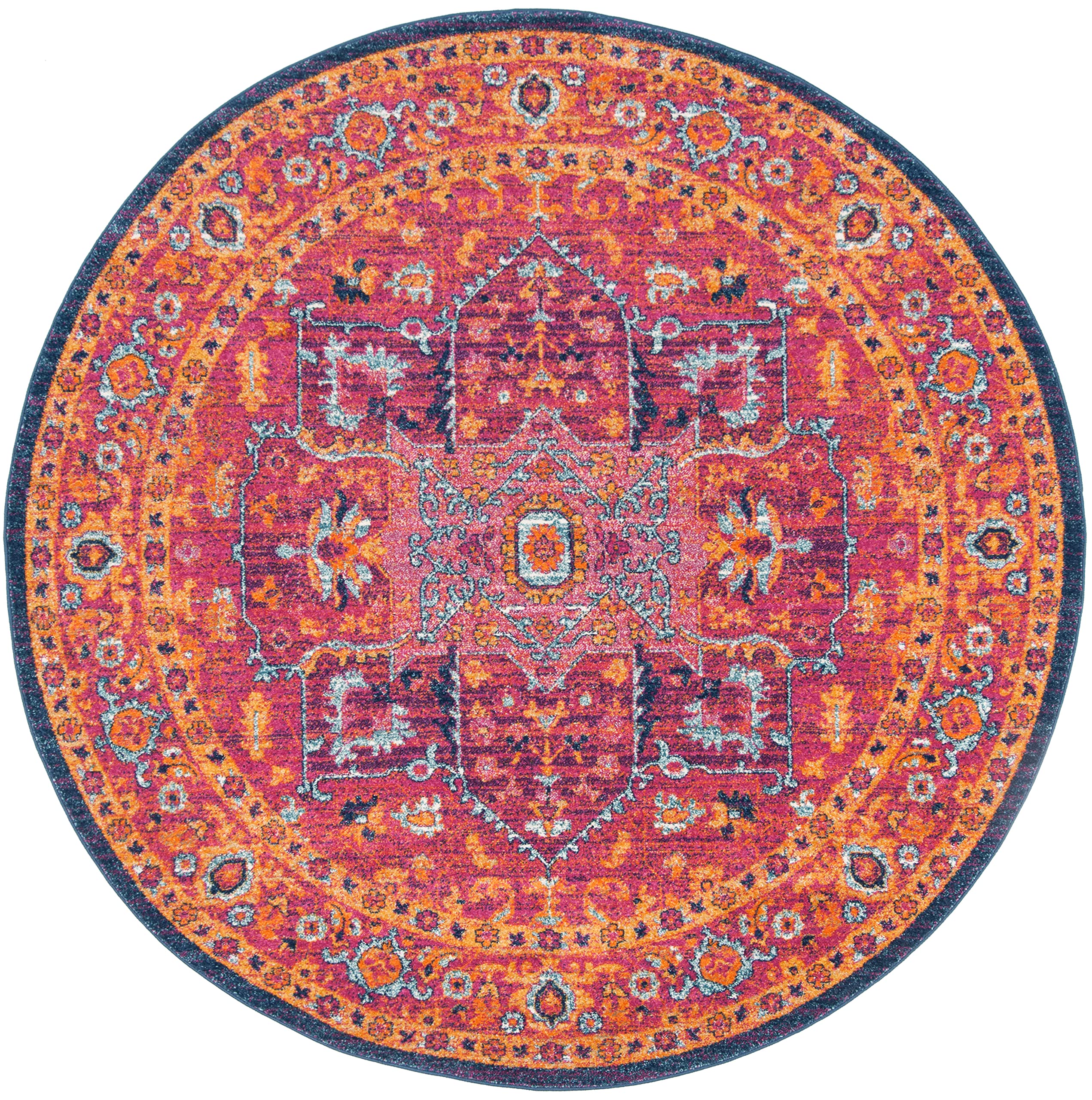 SAFAVIEH Evoke Collection Area Rug - 3 Round, Fuchsia & Orange, Oriental Medallion Distressed Design, Non-Shedding & Easy Care,