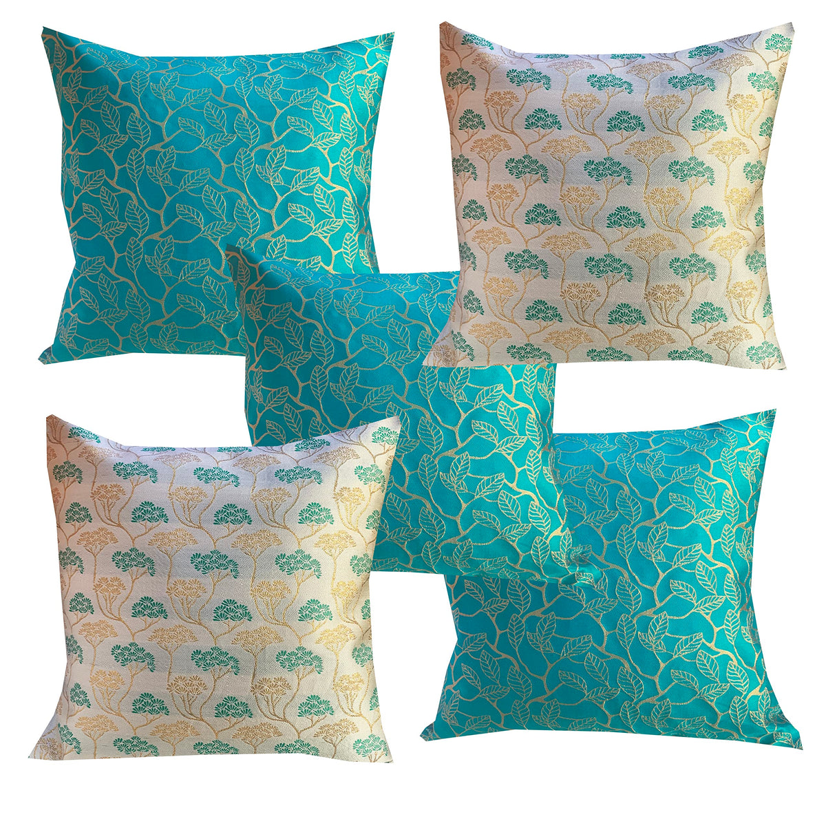 Pink Parrot Jacquard Art Silk Tilcolour Throw Pillow Covers/Cushion Covers 18X18InchSet Of 5Co3A1