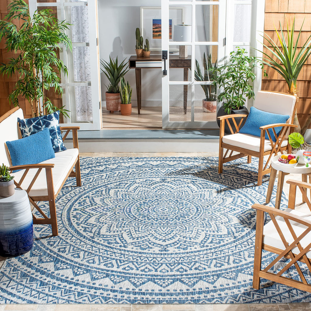 Safavieh Courtyard Collection 9' X 12' Light Grey/Blue Cy8734 Indoor/ Outdoor Waterproof Easy Cleaning Patio Backyard Mudroom Area Rug