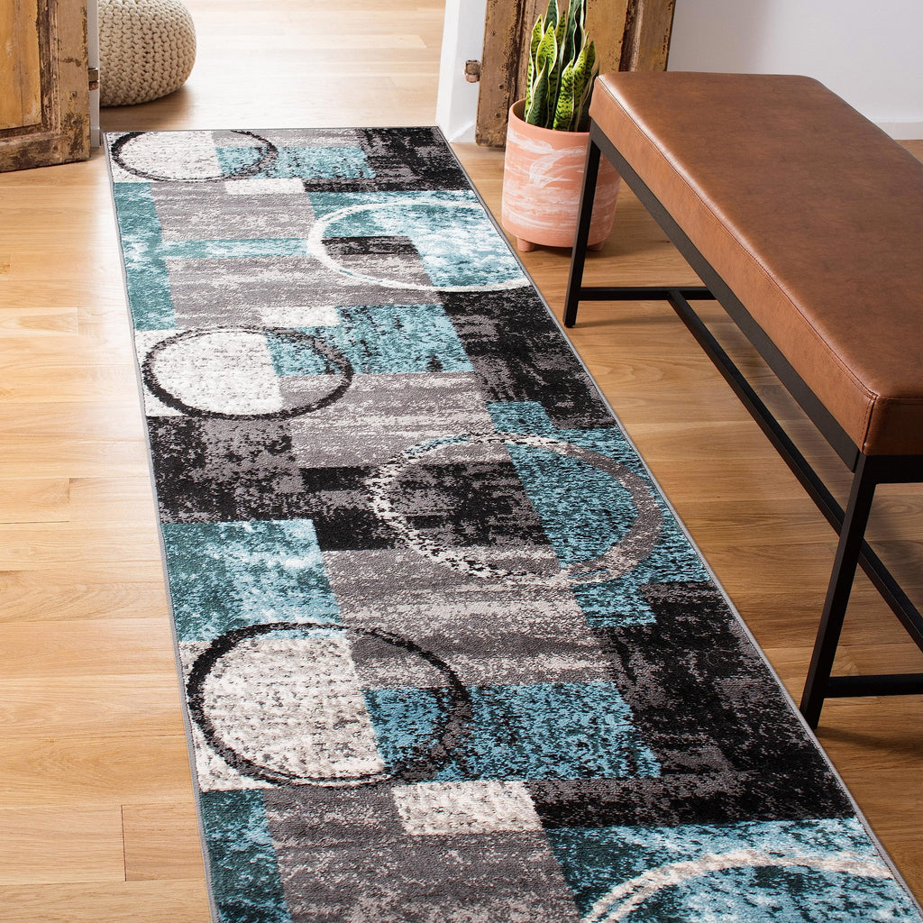 Rugshop Contemporary Abstract Circle Design Soft Area Rug 2' x 10' Gray