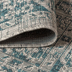 Jonathan Y Smb102C-5Sq Rozetta Boho Medallion Textured Weave Indoor Outdoor -Area Rug Coastal Bohemian Rustic Glam Easy-Cleaning Bedroom Kitchen Backyard Patio Non Shedding, 5' Square, Gray/Teal
