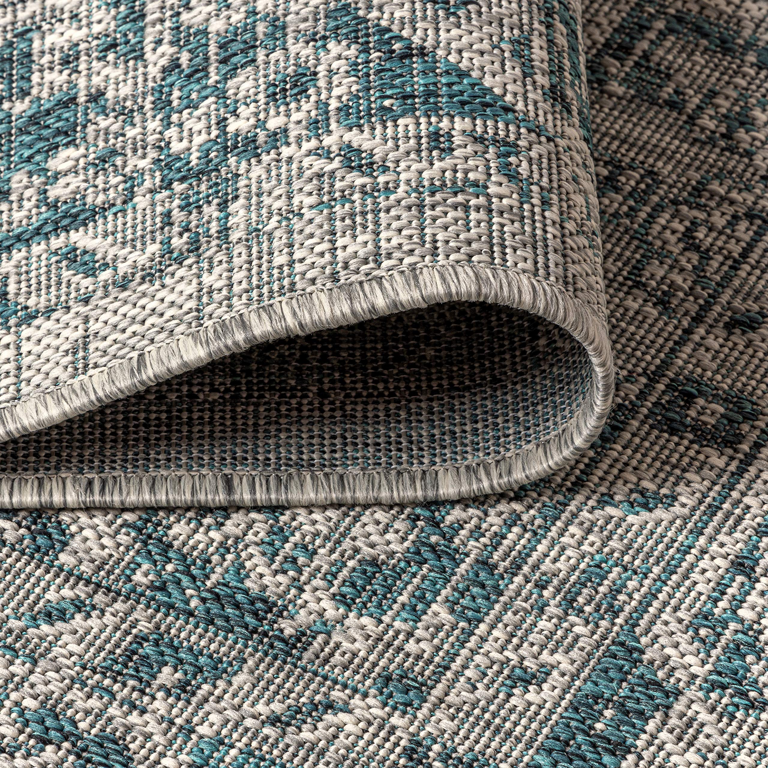 Jonathan Y Smb102C-5Sq Rozetta Boho Medallion Textured Weave Indoor Outdoor -Area Rug Coastal Bohemian Rustic Glam Easy-Cleaning Bedroom Kitchen Backyard Patio Non Shedding, 5' Square, Gray/Teal