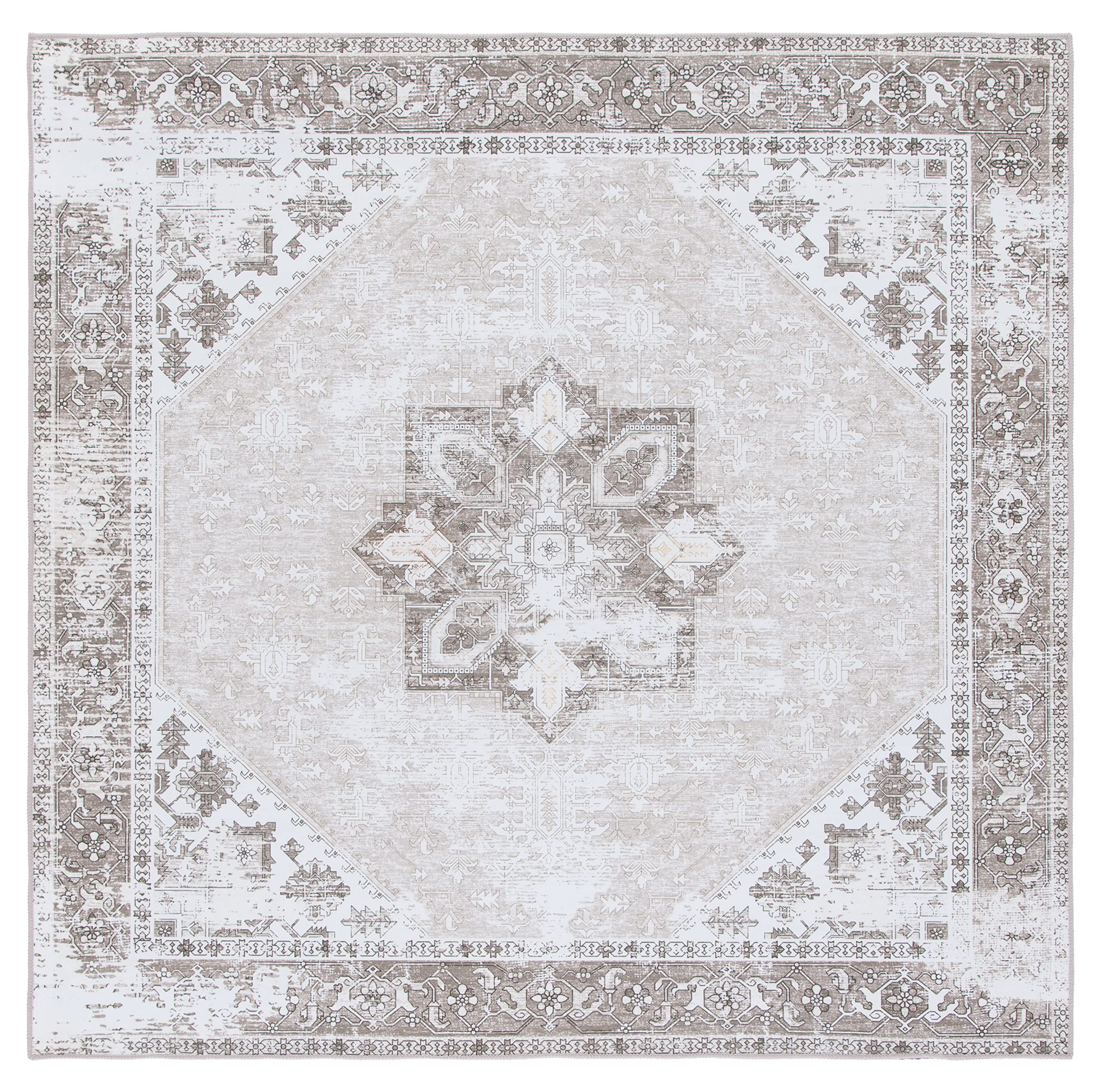 SAFAVIEH Tucson Collection Area Rug - 5 Square, Sage & Ivory, Persian Medallion Design, Non-Shedding Machine Washable & Slip Re