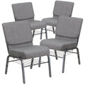 4 Pk. 21 Gray Fabric Church Chair, Book Rack - Silver Vein Frame
