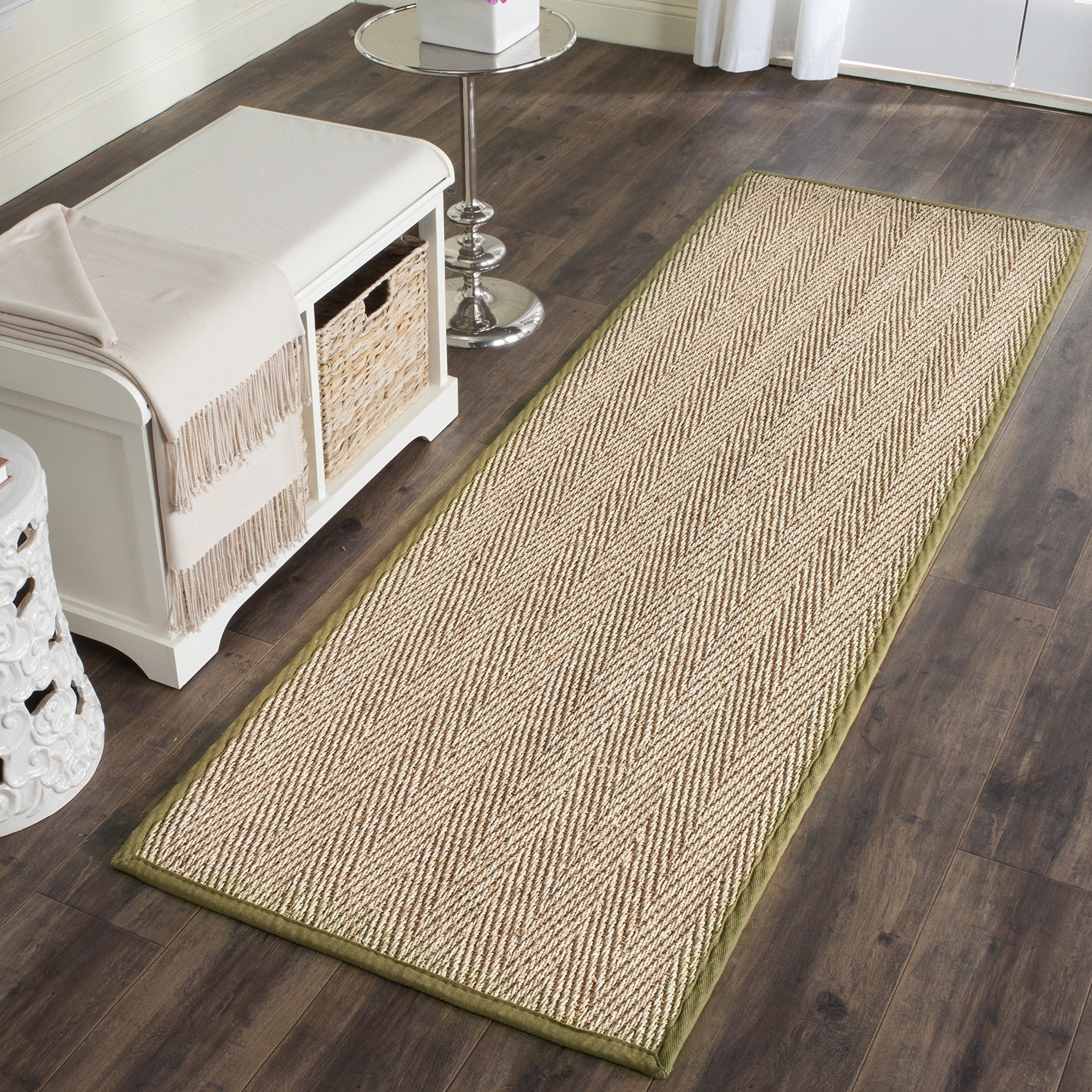 Safavieh Natural Fiber Collection Runner Rug - 26 x 6, Natural & Olive, Border Herringbone Seagrass Design, Easy Care, Ideal f