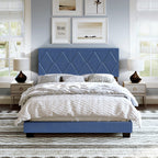 Boyd Sleep Diamond Upholstered Platform Bed with Headboard and Durable Mattress Foundation with Strong 4 Wood Slat Supports, Box Spring Required: Queen, Gray