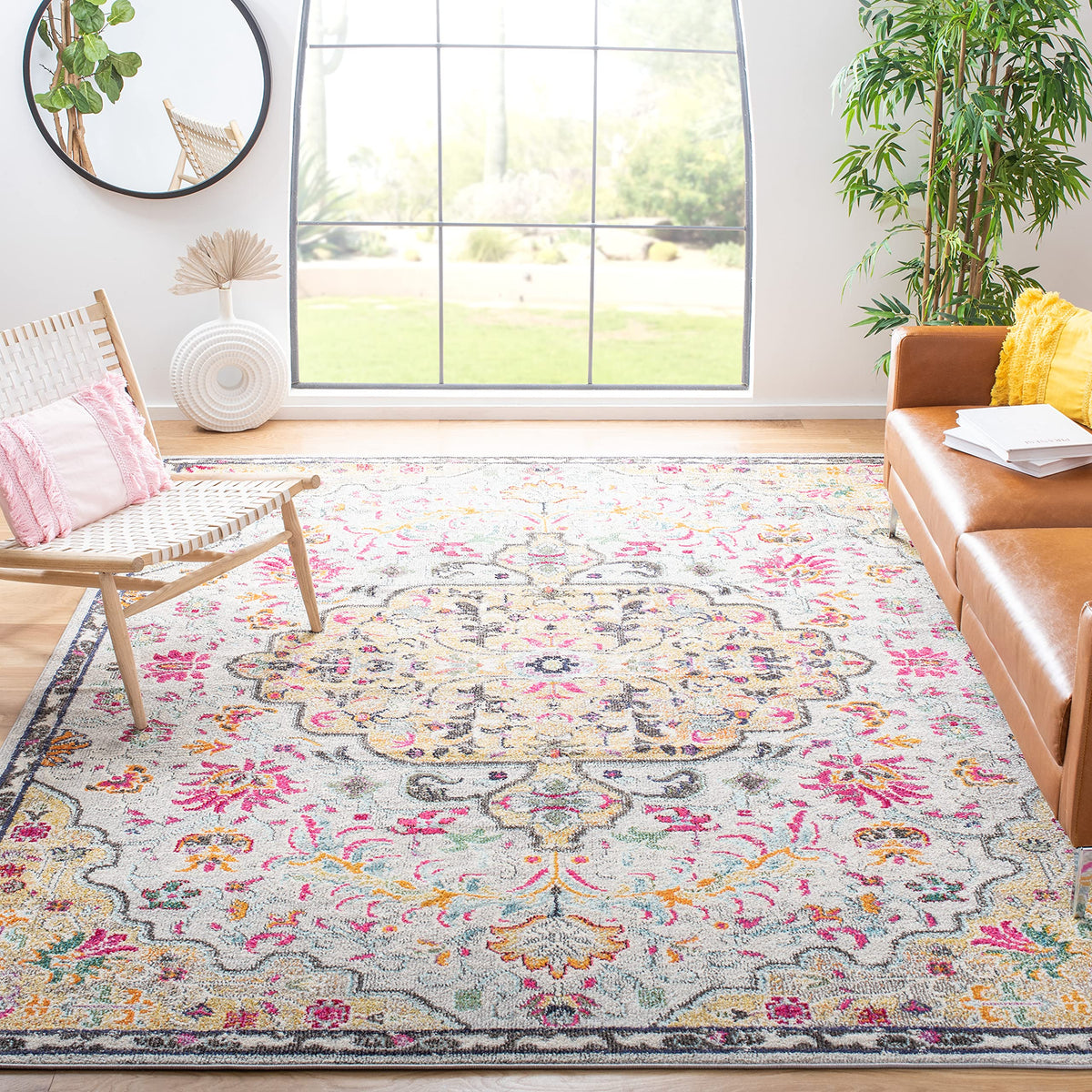 SAFAVIEH Madison Collection Area Rug - 8 x 10, Grey & Gold, Boho Chic Medallion Distressed Design, Non-Shedding & Easy Care, I