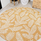 Jonathan Y Smb119C-5R Nevis Palm Frond Indoor Outdoor Area Rug, Coastal, Casual, Country Easy Cleaning,Bedroom,Kitchen,Backyard,Patio,Non Shedding, Yellow/Cream, 5' Round