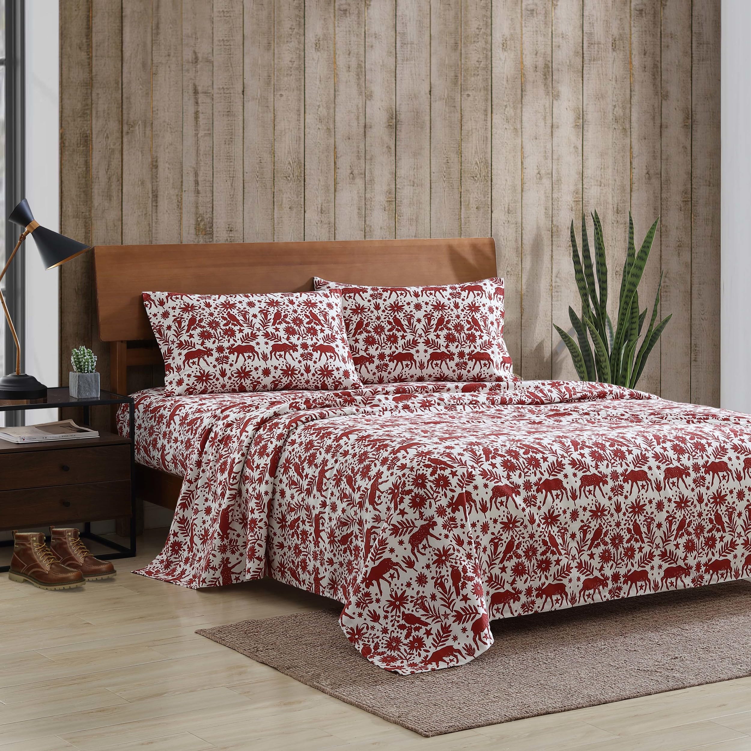 Eddie Bauer - Twin Sheets, Cotton Flannel Bedding Set, Brushed For Extra Softness, Cozy Home Decor (Arcadia Red, Twin)