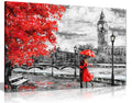 London Oil Painting Artwork Reproduction Big Ben Red Umbrealla Canvas Wall Art Picture Print (24X16), Bedroom