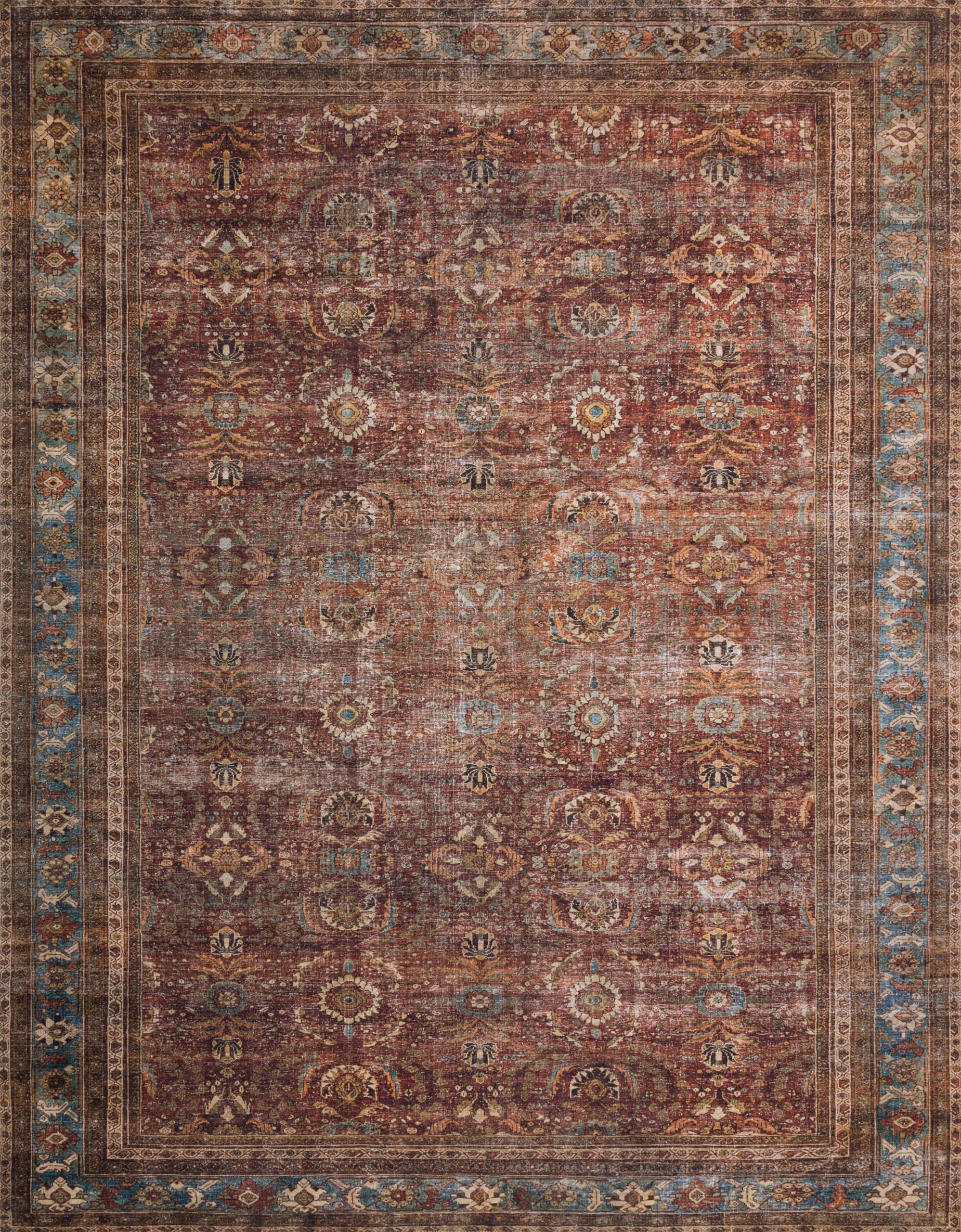 Loloi LAYLA Collection, LAY-01, Brick / Blue, 2-6 x 7-6, .13 Thick, Runner Rug, Soft, Durable, Vintage Inspired, Distressed, L