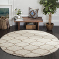 SAFAVIEH Hudson Shag Collection 7 Round Ivory/Beige SGH280D Moroccan Ogee Trellis Non-Shedding Living Room Bedroom Dining Room 