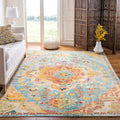 SAFAVIEH Crystal Collection Area Rug - 10 x 14, Orange & Teal, Medallion Distressed Design, Non-Shedding & Easy Care, Ideal fo
