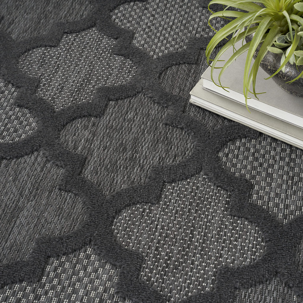Nourison Easy Care Moroccan Charcoal/Black 6' X 9' Area Rug, Trellis, Easy Cleaning, Non Shedding, Bed Room, Living Room, Dining Room, Backyard, Deck, Patio (6X9)