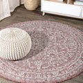 JONATHAN Y SMB104A-8R Malta Bohemian Medallion Textured Weave Red/Taupe 8 Round Indoor/Outdoor Area Rug, Pet Friendly, Non-Shed