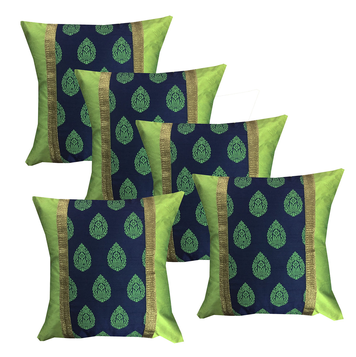 Pink Parrot Silk Decorative Embroidered Cushion Covers (40 X 40 Cm, Multicolour)  Set Of 5 Pieces